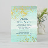 沿岸シーフ結婚ォームの水色 箔招待状 (立ち正面)