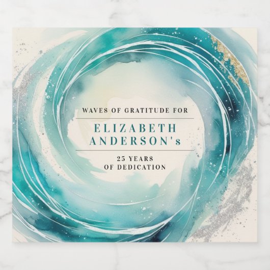 沿岸スタイリッシュエレガントターコイズ海波 スパークリングワインラベル (シングルラベル)