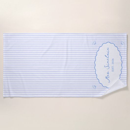沿岸スタイルのカスタマイズブルーニュー婚約ミセス ビーチタオル (正面)