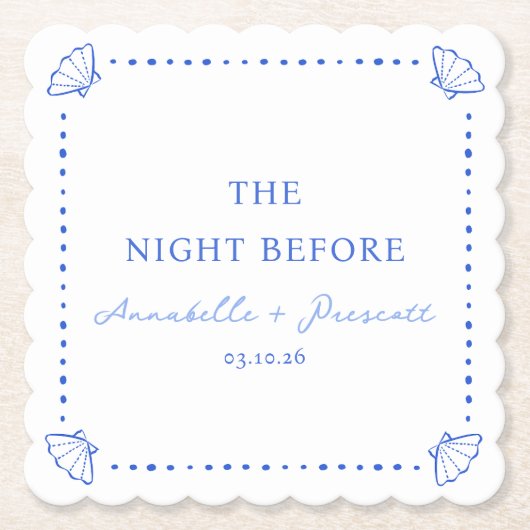 沿岸スタイルのブルー カスタマイズ リハーサル ディナー ペーパーコースター (正面)