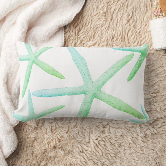 沿岸スタイルの粋なヒトデの青緑のビーチ ランバークッション (ブランケット)