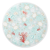 沿岸スタイル美しいターコイズ赤サンゴ セラミックノブ (正面)