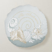 沿岸スタイル美しい淡い青い赤い珊瑚色 ラウンドクッション (裏面)