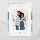 沿岸ストライプ縁ど |クリスマスフォトシルバー 箔シーズンカード (正面)