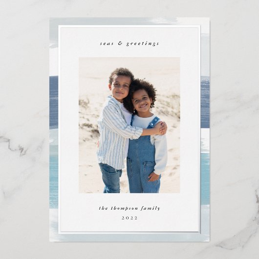 沿岸ストライプ縁ど |クリスマスフォトシルバー 箔シーズンカード (正面)