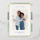 沿岸ストライプ縁ど |クリスマスフォト金ゴールド 箔シーズンカード (正面)