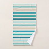 沿岸ストライプ、ラグーン、ブルー、ティール(緑がかった色)、砂 バスタオルセット (ハンドタオル)