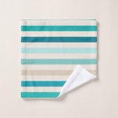 沿岸ストライプ、ラグーン、ブルー、ティール(緑がかった色)、砂 バスタオルセット (ウォッシュタオル)