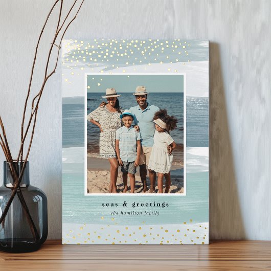 沿岸ストライプ |写真の縦型クリスマス 箔シーズンカード