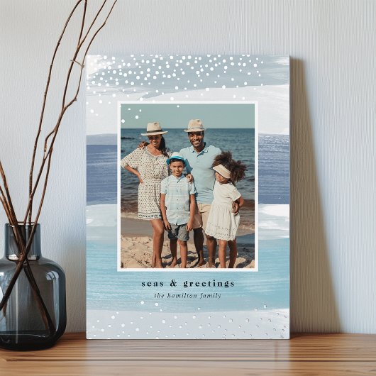 沿岸ストライプ |写真の縦型クリスマス 箔シーズンカード