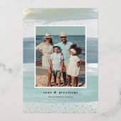 沿岸ストライプ |写真の縦型クリスマス 箔シーズンカード (正面)