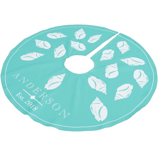 沿岸スパイラルシーシェル&シーガラスグリーン |カスタム ブラッシュドポリエステルツリースカート (アングル)