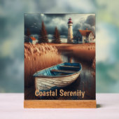 沿岸セレニティ：ライトハウスとローボート アクリルサイン (ニュートラル)