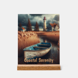 沿岸セレニティ：ライトハウスとローボート アクリルサイン