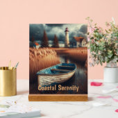 沿岸セレニティ：ライトハウスとローボート アクリルサイン (ウェディング)