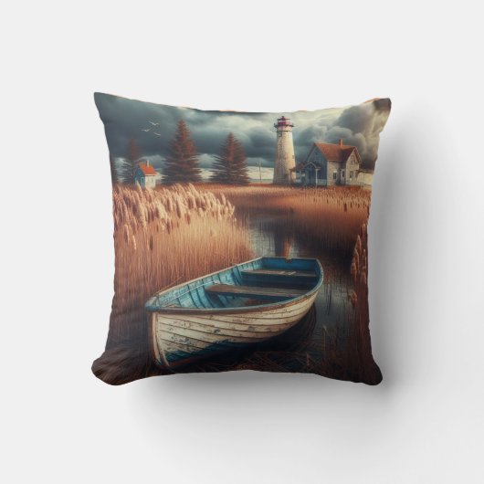 沿岸セレニティ：ライトハウスとローボート クッション (正面)