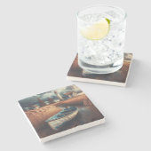 沿岸セレニティ：ライトハウスとローボート ストーンコースター (横)