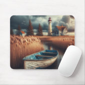 沿岸セレニティ:ライトハウスとローボート マウスパッド (マウス)