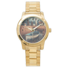 沿岸セレニティ：ライトハウスとローボート 腕時計