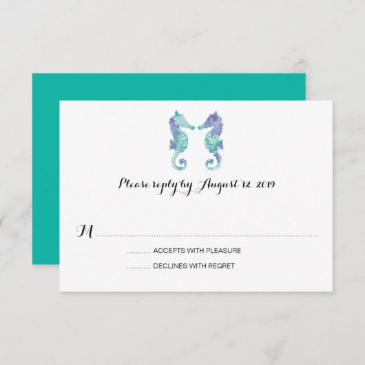 沿岸タツノオトシゴの水彩画|結婚RSVP 出欠カード (正面/裏面)