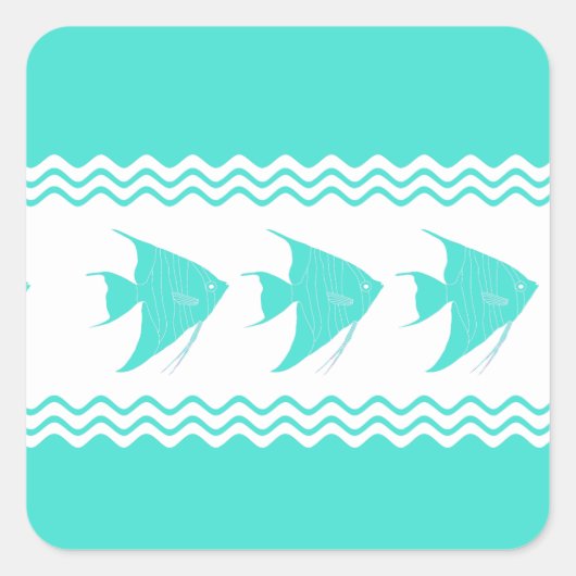 沿岸ターコイズの白のストライプのAngelfishパターン スクエアシール (正面)