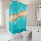 沿岸ターコイズブルーメタリック金ゴールド瑪瑙 シャワーカーテン (インサイチュ)