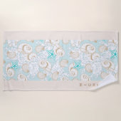 沿岸ターコイズ砂ビーチモノグラムビーチタオル ビーチタオル (正面)