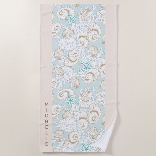 沿岸ターコイズ砂ビーチモノグラムビーチタオル ビーチタオル (正面)