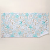 沿岸ターコイズ砂ビーチモノグラム ビーチタオル (正面)