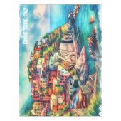 沿岸チャームイタリアCinque Terre水彩画 | テーブルクロス (正面)