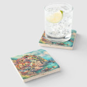 沿岸チャームシンクテレーイタリア水彩画 | ストーンコースター (横)
