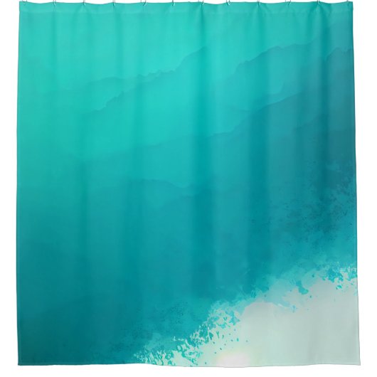 沿岸ティール（緑がかった色）ブルーアクアホワイトウォーターカラー抽象芸術 シャワーカーテン (正面)