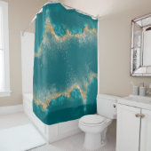 沿岸ティール(緑がかった色)ブルーメタリック金ゴールド瑪瑙 シャワーカーテン (インサイチュ)