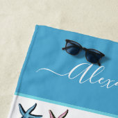 沿岸ティール（緑がかった色）青ピンク紫ヒトデ ビーチタオル (インサイチュ)