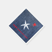 沿岸テーマバレンタインデー赤いハート&ヒトデ スタンダードカクテルナプキン (角)