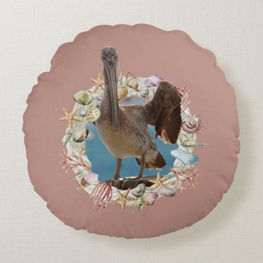 沿岸テーマ、シーシェル、ショアバード装飾用クッション ラウンドクッション (正面)