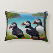 沿岸トリオ:油のビーチで3つのパフィン アクセントクッション (裏面)