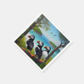 沿岸トリオ：油のビーチで3つのパフィン スタンダードカクテルナプキン (角)