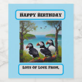 沿岸トリオ：油のビーチで3つのパフィン ワインラベル (シングルラベル)