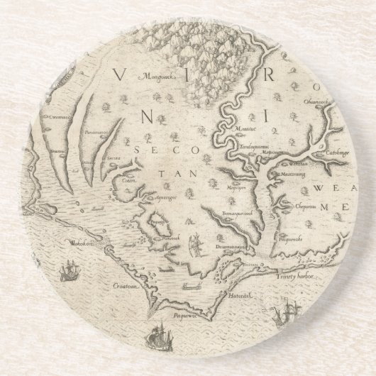 沿岸ノースカロライナ(1590年)のヴィンテージの地図 コースター (正面)