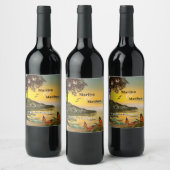 沿岸バタフライロマンチック結婚アート ワインラベル (ボトル)