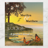 沿岸バタフライロマンチック結婚アート ワインラベル (シングルラベル)