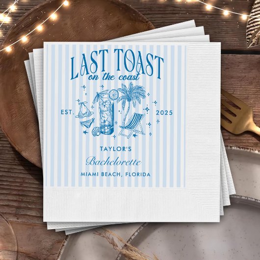 沿岸バチェロレッテモダンカクテルパーティーブルー 縁ありカクテルナプキン