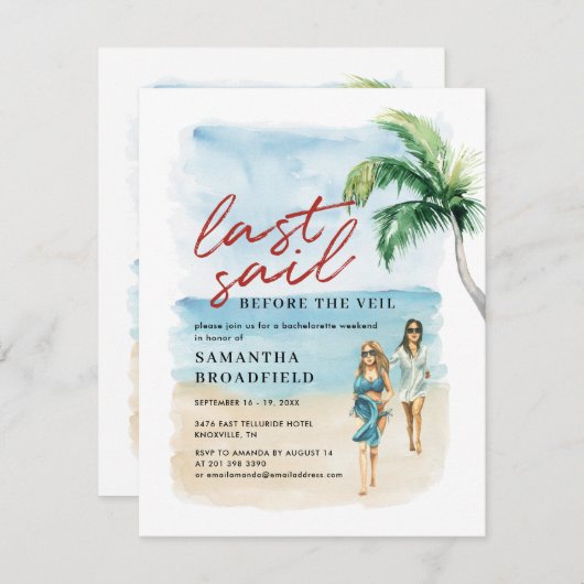 沿岸バチェロレッテ週末の旅程とパーティー 招待状 (正面/裏面)