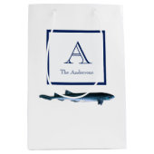 沿岸パーソナライズされた海軍ブルーホワイトシャーク培地 ミディアムペーパーバッグ (正面)