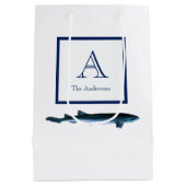 沿岸パーソナライズされた海軍ブルーホワイトシャーク培地 ミディアムペーパーバッグ (裏面)