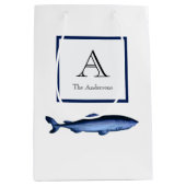沿岸パーソナライズされた海軍ブルーホワイトシャーク ミディアムペーパーバッグ (正面)