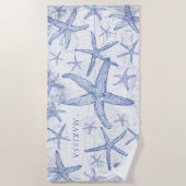 沿岸ヒトデの世界地図のモノグラムのな名前 ビーチタオル (正面)