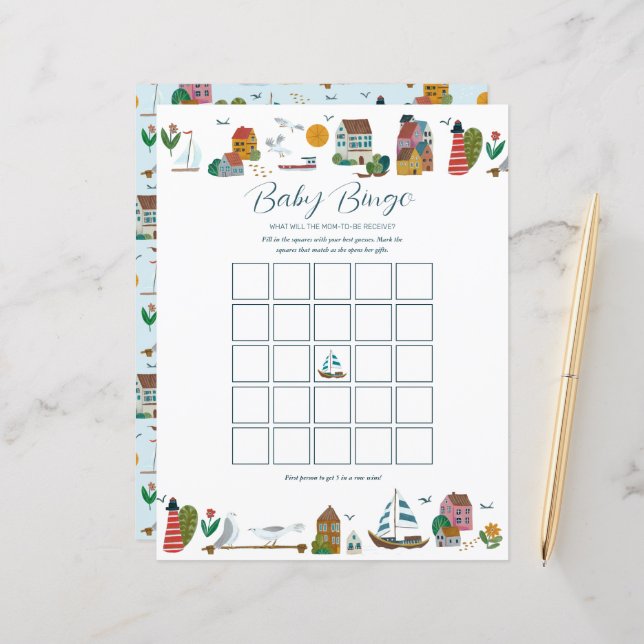 沿岸ビンゴ航海のベビーシャワーゲーム (正面/裏面インサイチュ)