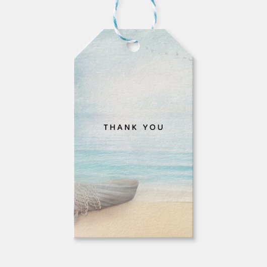 沿岸ビーチと魚釣りボートありがとう ギフトタグ (正面)